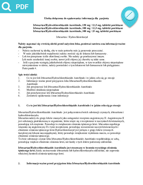 Irbesartan/hydrochlorothiazide Aurobindo 300 mg + 12,5 mg