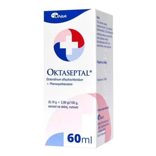 Oktaseptal (0,1 g + 2 g)/100 g, aerozol na skórę, roztwór